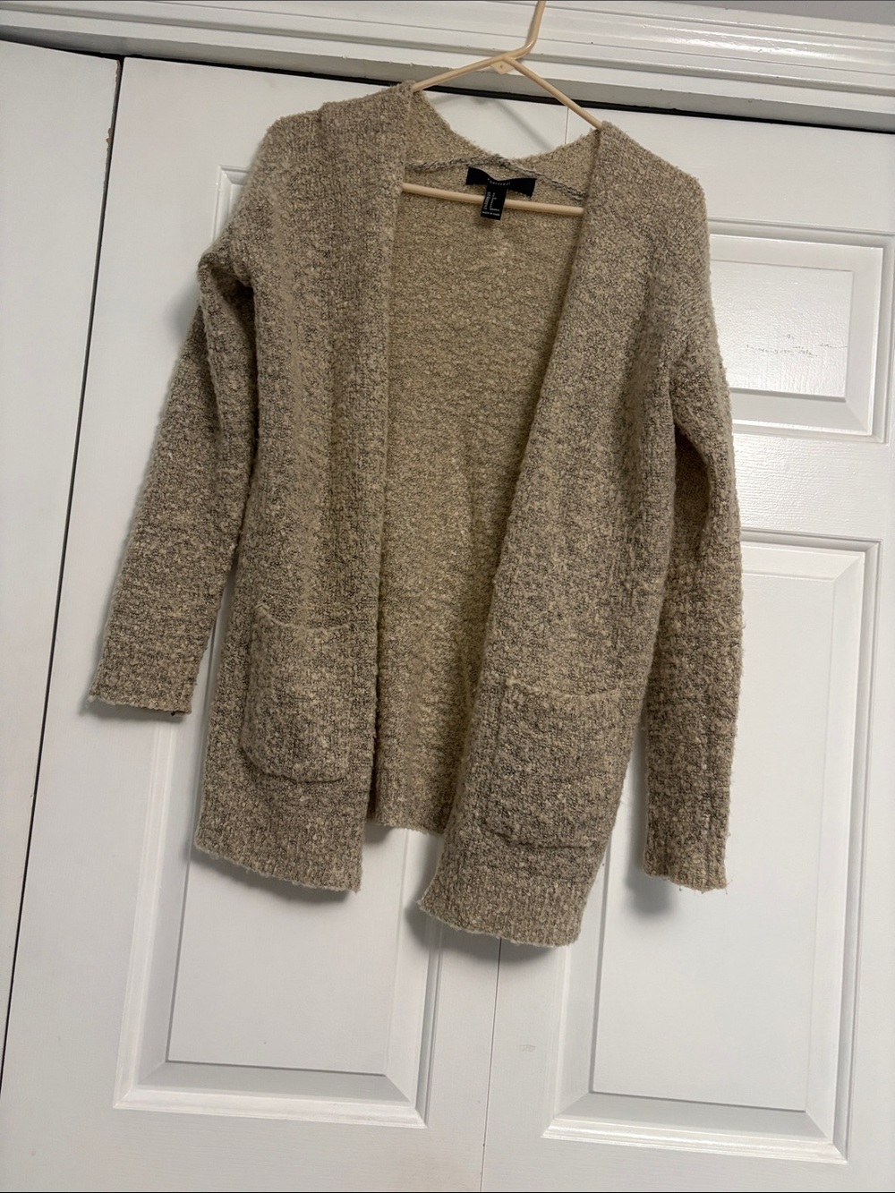 Forever 21 Taupe Bouclé Open-Front Cardigan